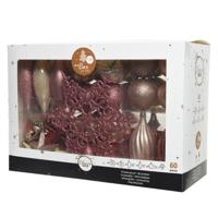 Decoris Kerstballenset kunststof 60 stuks roze
