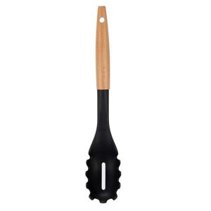 Kinvara Kook/keuken gerei - spaghetti opschep lepel - zwart/bruin - kunststof/hout - 33 cm   -