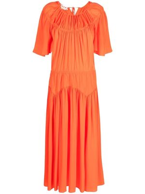 Marni robe mi-longue en soie à fronces - Orange
