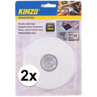 Kinzo Dubbelzijdig tape - 2x - 18 mm x 5 meter - montagetape - wit - thumbnail