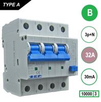 32A Aardlekautomaat 3p+n B32 30mA 10kA 3fase nul aan de rechterkant