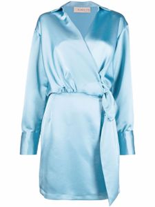 Blanca Vita robe portefeuille en effet satiné - Bleu