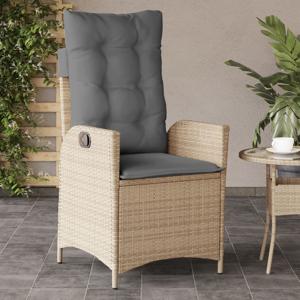 Tuinstoel verstelbaar met kussens poly rattan gemengd beige