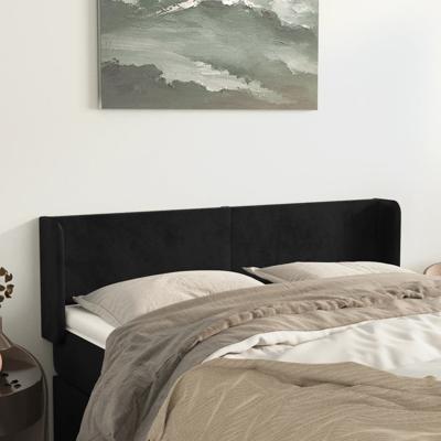 Hoofdbord met randen 147x16x78/88 cm fluweel zwart