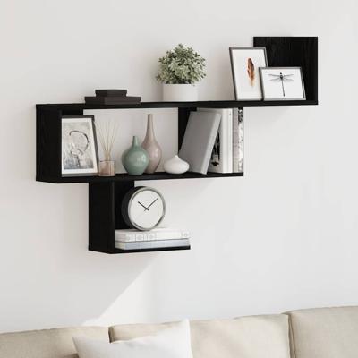 Wandplank Zwart Eiken 100x15x70 cm Bewerkt Hout