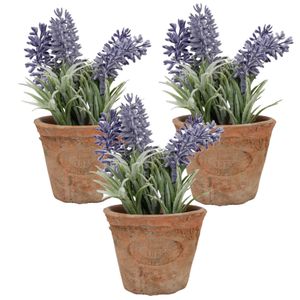 3x stuks kunstplanten lavendel in terracotta pot 15 cm