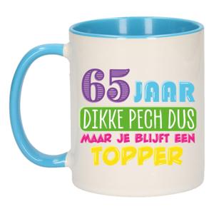 Verjaardag cadeau mok 65 jaar - blauw - dikke pech dus - 300 ml - keramiek