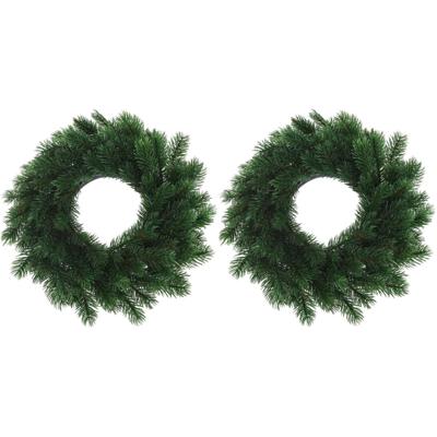 Kunst kerstkrans - 2x - groen - 35 cm - Kerst decoratie kransen - van dennentakken