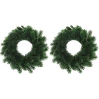 Kunst kerstkrans - 2x - groen - 35 cm - Kerst decoratie kransen - van dennentakken