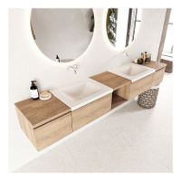 Mondiaz Bukla 240cm badmeubel met open module 40 midden kleur washed oak 4 lades wastafel dubbel zonder kraangat kleur talc