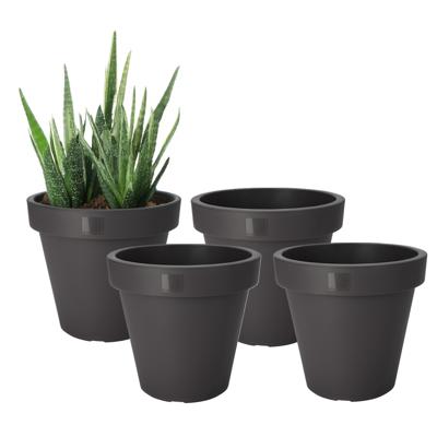 Pro Garden Bloempot - 4x - antraciet - rond - D20 cm - kunststof - plantenpot - tuin buiten