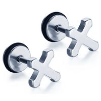 Cross Stud oorbellen edelstaal Zilver - thumbnail