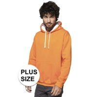 Plus size oranje/witte heren truien/sweaters met hoodie/capuchon 4XL (48/60)  -