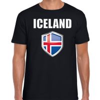 IJsland landen supporter t-shirt met IJslandse vlag schild zwart heren - thumbnail