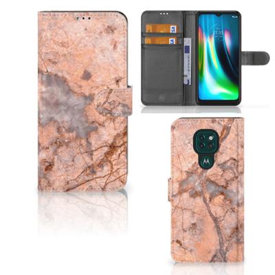 Motorola Moto G9 Play | E7 Plus | Bookcase | Marmer Oranje | Portemonnee hoesje