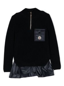 Moncler Enfant robe en maille à patch logo - Bleu