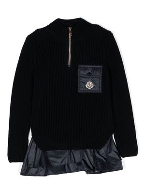 Moncler Enfant robe en maille à patch logo - Bleu