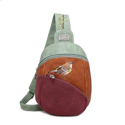 Hi-di-hi Slingbag Rugzak Tjirp Licht Groen/Cognac/Paars - PRE ORDER: LEVERBAAR VANAF SEPTEMBER 2025