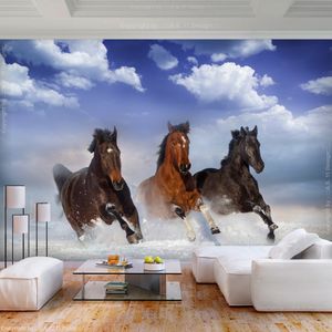 Zelfklevend fotobehang - Wilde paarden in de sneeuw, premium print