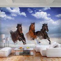 Zelfklevend fotobehang - Wilde paarden in de sneeuw, premium print - thumbnail