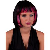 Funny Fashion Heksenpruik kort haar - zwart/roze - dames - Halloween