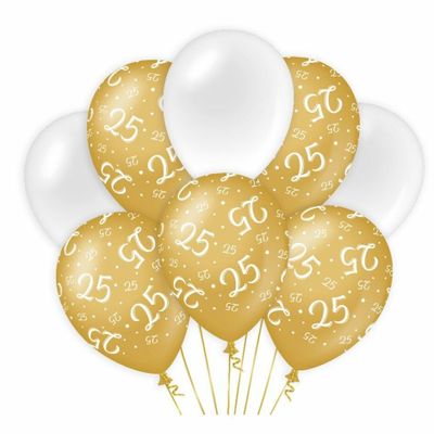 25 jaar leeftijd thema Ballonnen - 8x - goud/wit - Verjaardag - Versiering/feestartikelen 25 jaar leeftijd thema Ballonnen - 8x - goud/wit - Verjaardag - Versiering/feestartikelen