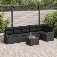 Tuinbankenset met kussen 7 pcs Zwart poly rattan