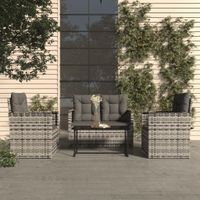 4-delige Loungeset met kussens poly rattan grijs