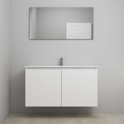 On-Line Badkamermeubelset - 120 cm - Voorgemonteerd - Greeploos 2 Deuren - Porseleinen Wastafel - 1 Kraangat - Spiegel - Hoogglans Wit