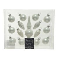 Winter witte glazen kerstballen 3 cm en piek set voor mini kerstboom 15-dlg   -