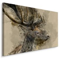 Schilderij - Hert met gewei, print op canvas, 4 maten, premium print - thumbnail