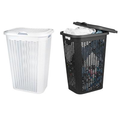 Wasmand Ventilation - met deksel - 2x - zwart en wit - 50 liter - 61 x 43 cm