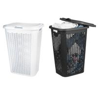 Wasmand Ventilation - met deksel - 2x - zwart en wit - 50 liter - 61 x 43 cm