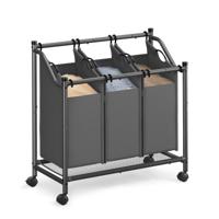 Waswagen met uitneembare zakken en wieltjes, Leigrijs / 135 L