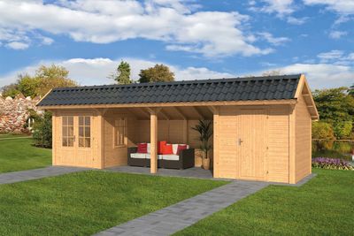 Lariks/Douglas Kapschuur Bergen L type 12 888x306 cm- Kapschuurdak- Onbehandeld lariks Douglas hout- Tuindeco
