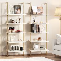 5 Niveaus Ladderrek Wandmontage 180 cm Boekenkast met Gouden Metalen Frame Wandplank Ideaal voor Woonkamer/Slaapkamer