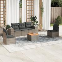 6-delige Loungeset met kussens poly rattan grijs