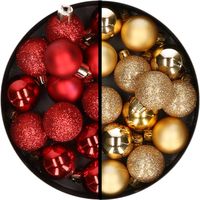 34x stuks kunststof kerstballen rood en goud 3 cm - Kerstbal