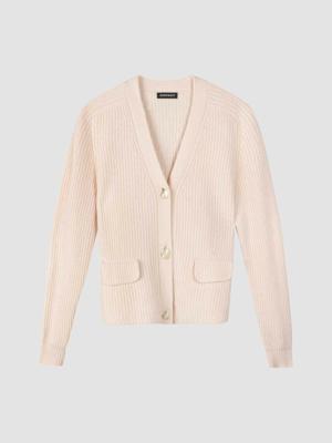 Korte ribgebreide cardigan van Italiaanse wol