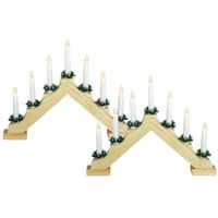 Set van 2x stuks kaarsenbrug van hout met LED verlichting 39,5 x 5 x 31 cm - thumbnail