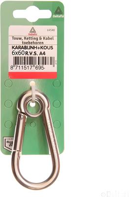 Karabijnh kous 6x60mm rvs - Deltafix