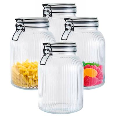 Alpina Voorraad/weck pot - 4x - transparant - geribbeld?glas - 20 x 14 cm - 1,9 L