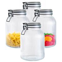 Alpina Voorraad/weck pot - 4x - transparant - geribbeld glas - 20 x 14 cm - 1,9 L
