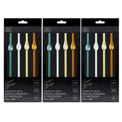 Herbruikbare rietjes Ananas - 12x stuks - glas - met borsteltje - 20 cm