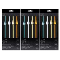 Herbruikbare rietjes Ananas - 12x stuks - glas - met borsteltje - 20 cm