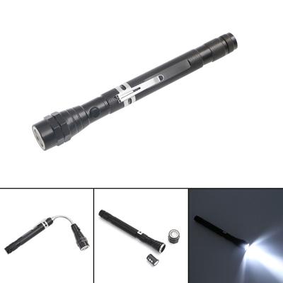 2 stuks 1W flexibele magneet Camping Hengelsport telescopische 360 graden hoofd zaklamp buiten toorts magnetische pick-up tool lamp (zwart)
