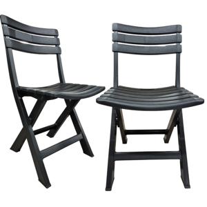 Klapstoel voor buiten/binnen - 2x - antraciet - 41 x 78 cm - stevig kunststof - Bijzet stoelen