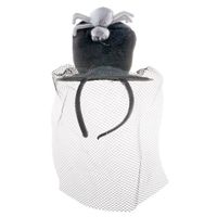 Halloween thema mini hoedje op diadeem met sluier - one size - zwart - meisjes/dames   -