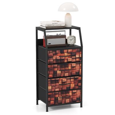 Nachtkastje Ladekast met 4 Stoffen Lades en Metalen Frame Verticale Nachtkastje Kastorganizer Moderne Bijzettafel