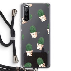 Cactusprint roze: Sony Sony Xperia 10 III Transparant Hoesje met koord